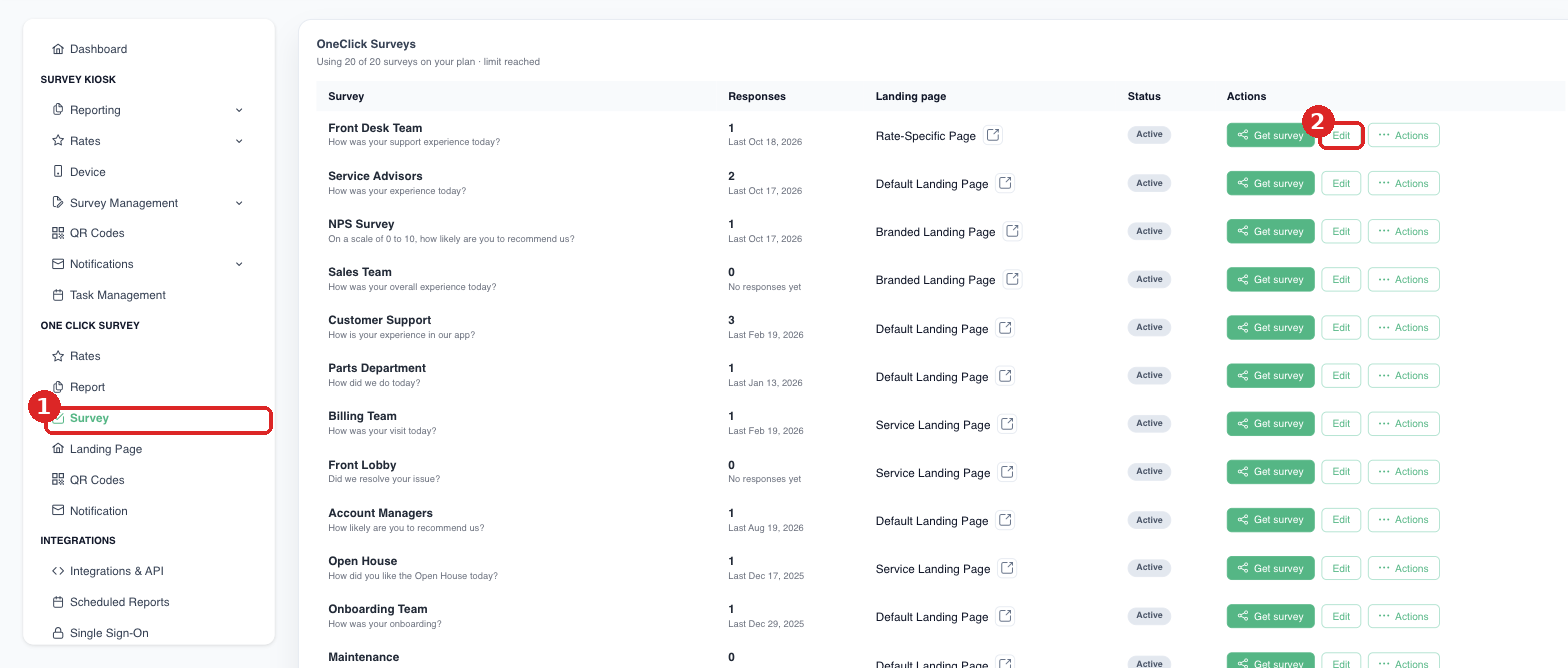 OneClick survey list