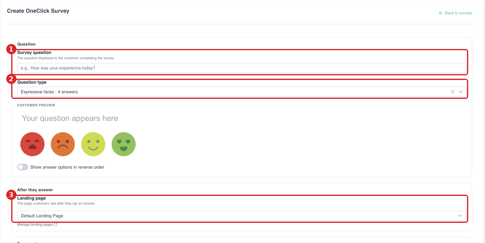 Create OneClick Survey form