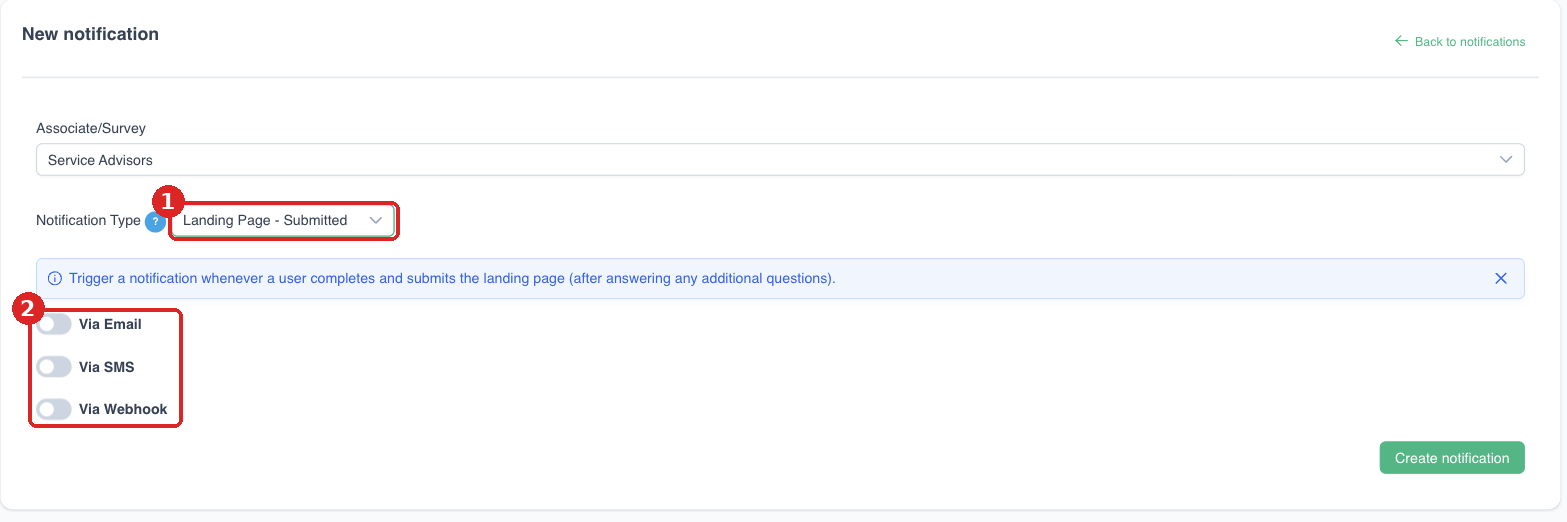 New landing page submitted notification