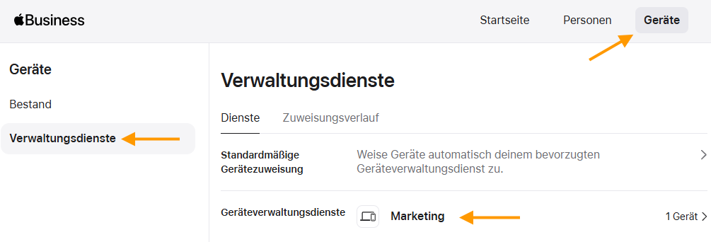 Verwaltungsdienst auswählen