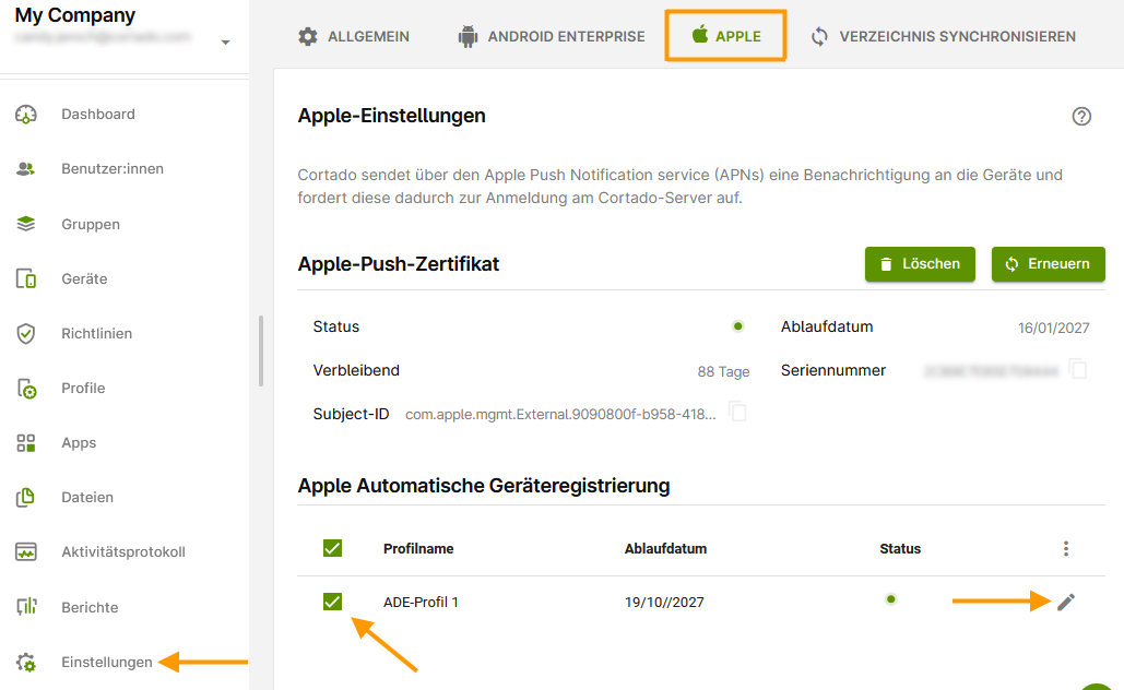 ADE-Profil bearbeiten