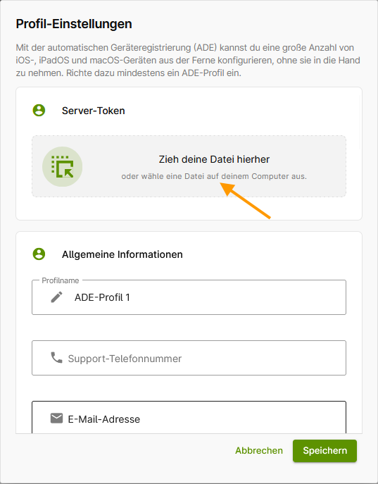 Server-Token hochladen