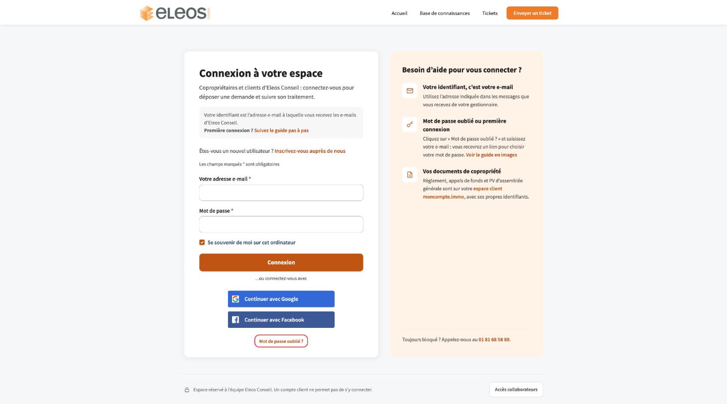Page de connexion du portail : le lien « Mot de passe oublié ? » se trouve sous le formulaire
