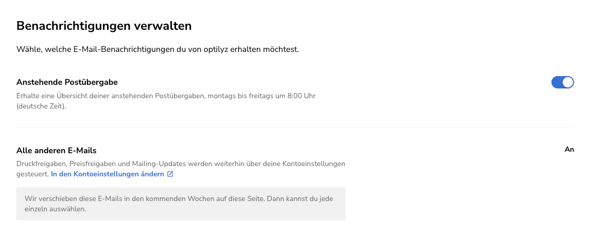 Die Seite Benachrichtigungen verwalten