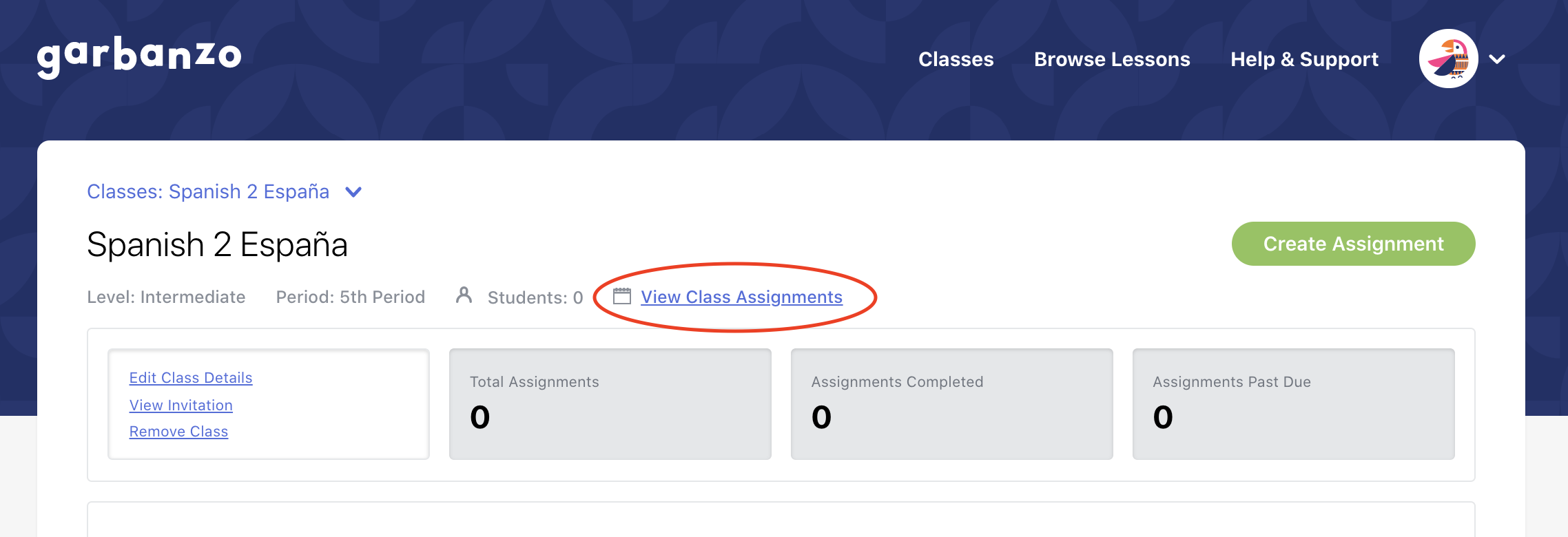 How to view classroom assignments Garbanzo