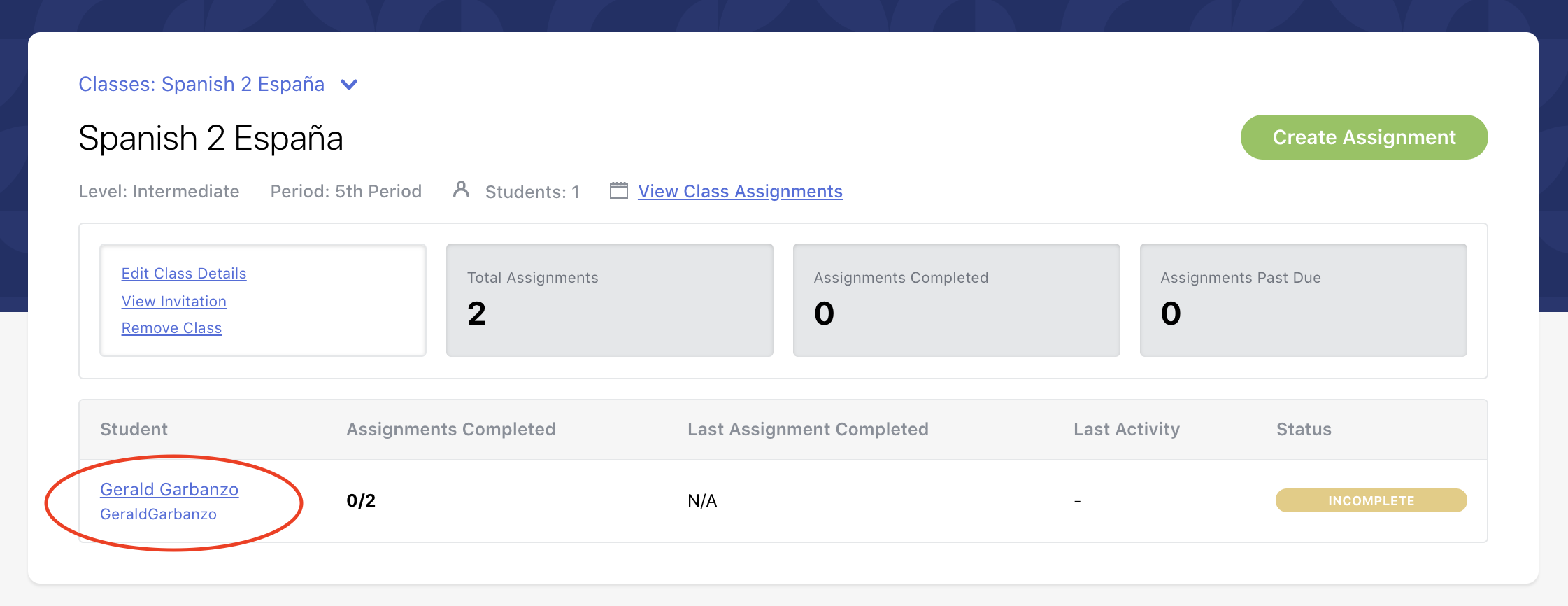 View Student Assignments and Progress Garbanzo