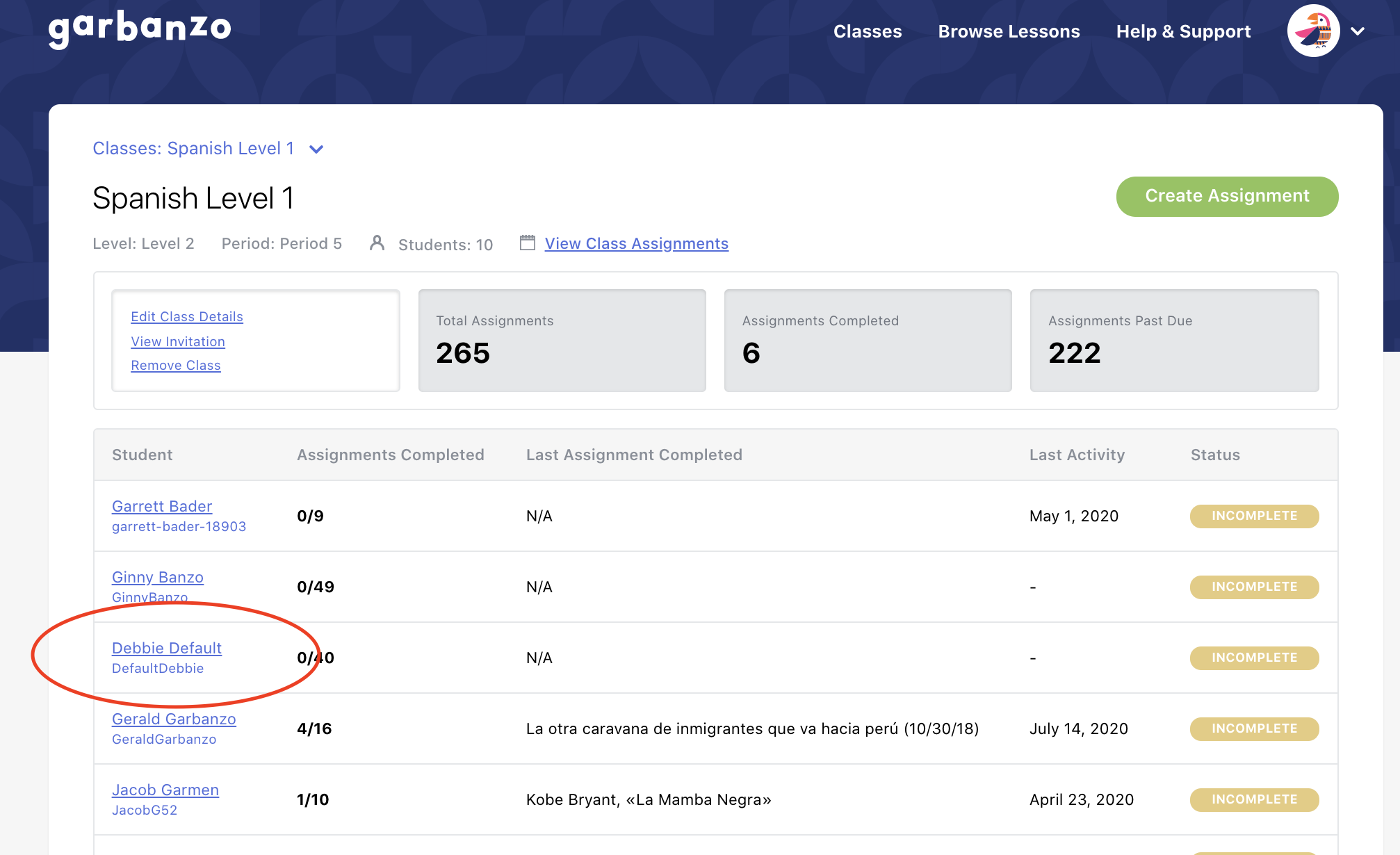 Can I remove a student from a class? Garbanzo