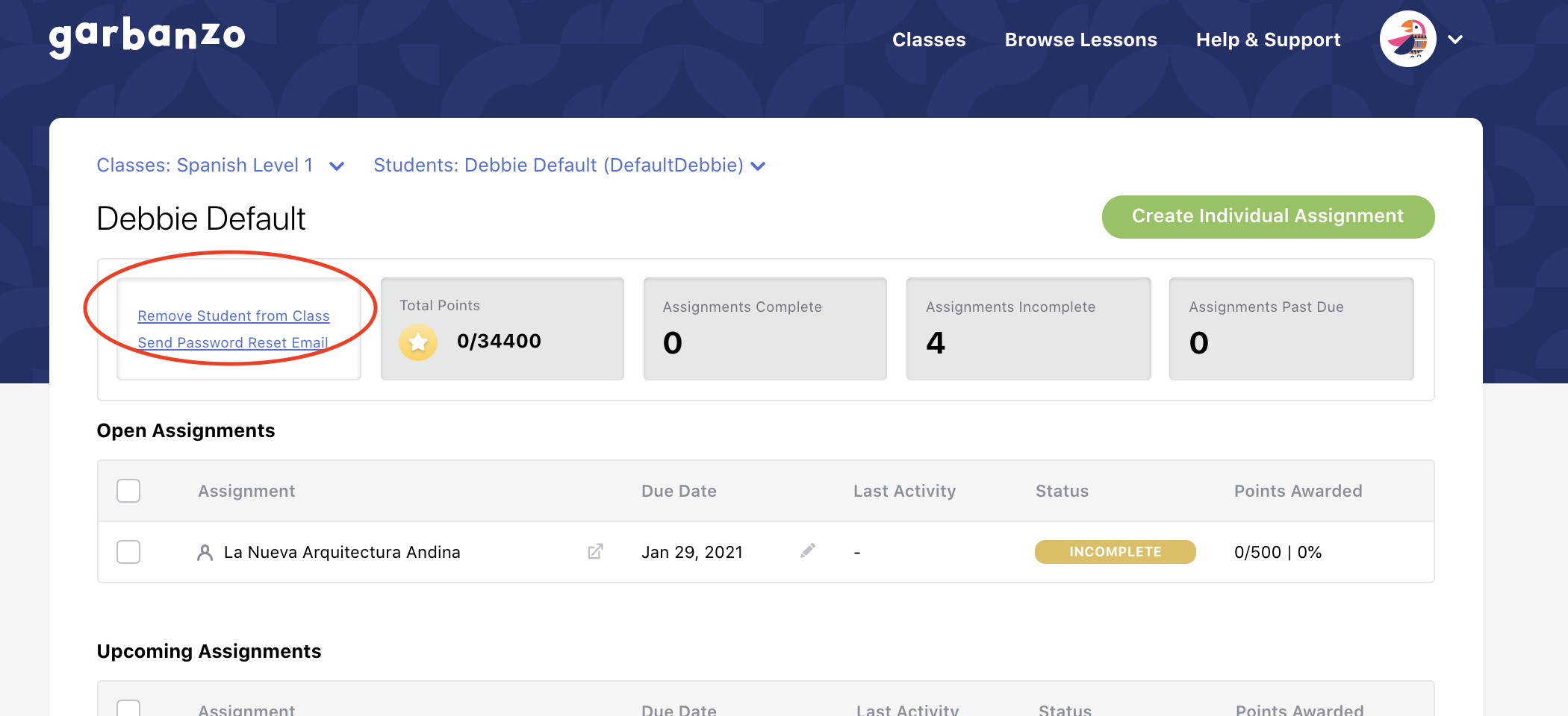 Can I remove a student from a class? Garbanzo