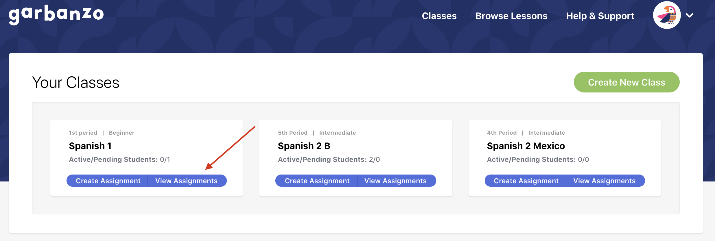 How to view classroom assignments Garbanzo
