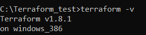 Output screen of 'terraform -v' command