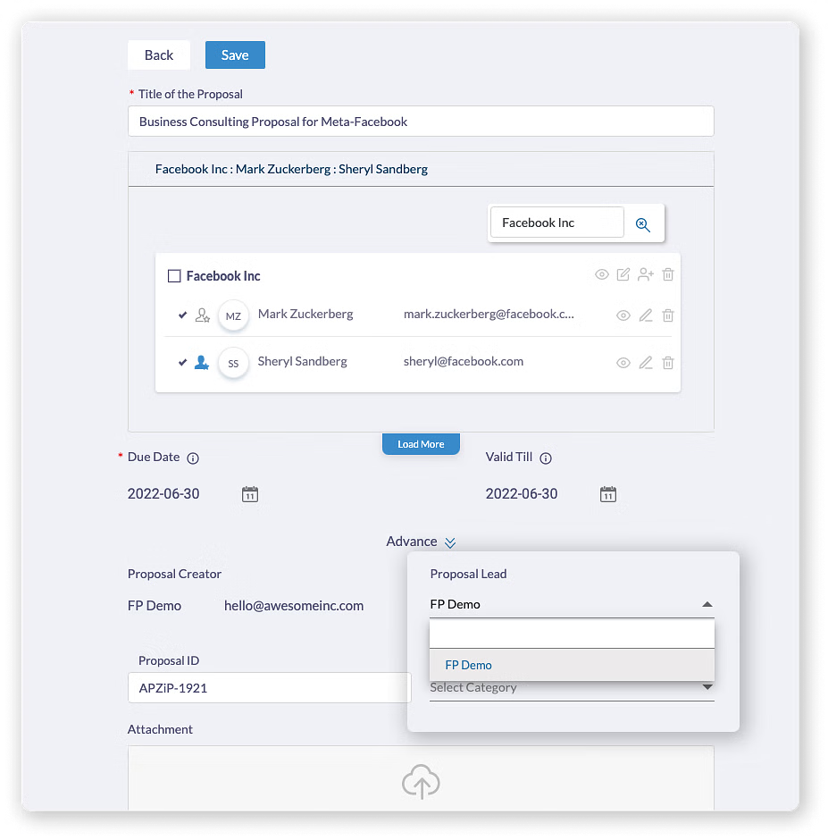 Set proposal roles of Proposal Lead while creating a proposal - Dropdown 1