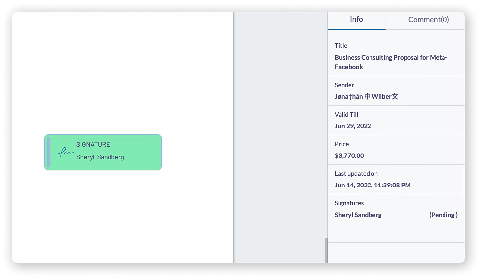 Proposal Roles - Preview Showing Signature to Default Contact