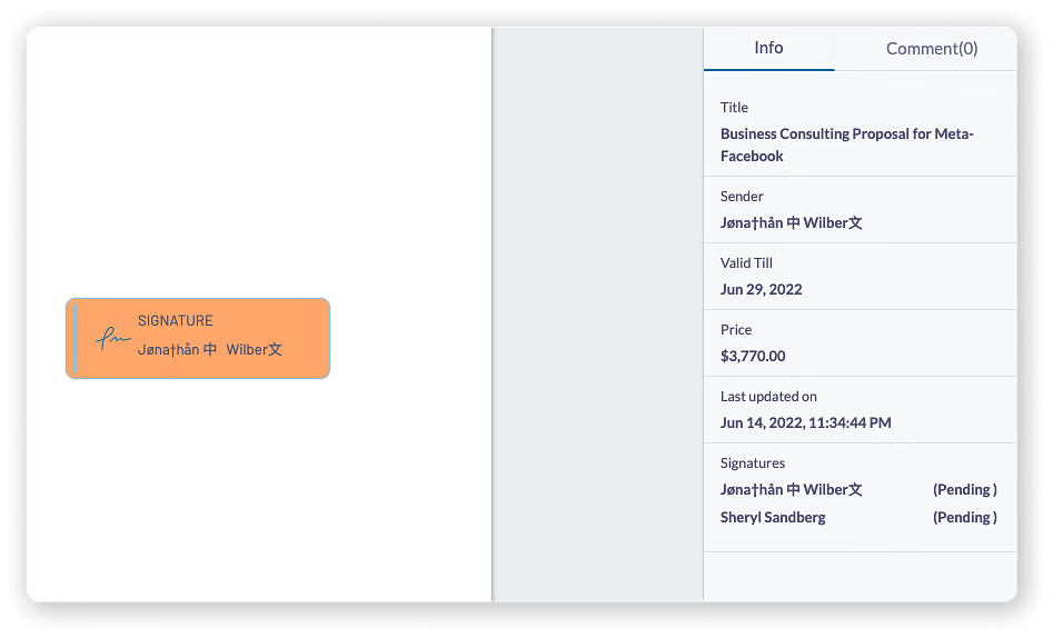 Proposal Roles - Preview Showing Signature to Proposal Lead
