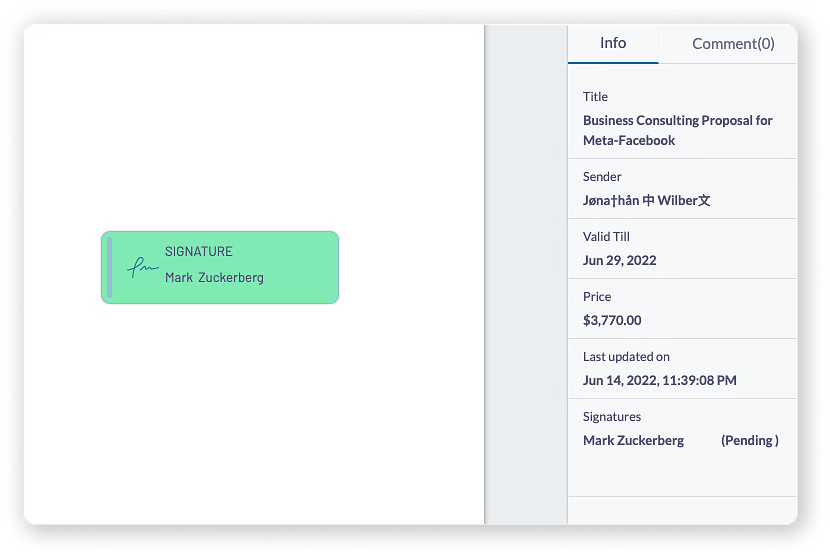 Proposal Roles - Preview Showing Signature Assigned to New Default Contact Selected