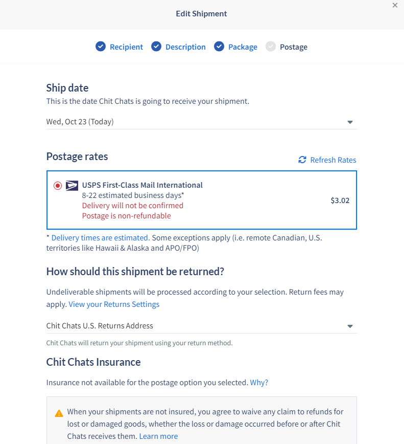 What is USPS First Class International? Chit Chats