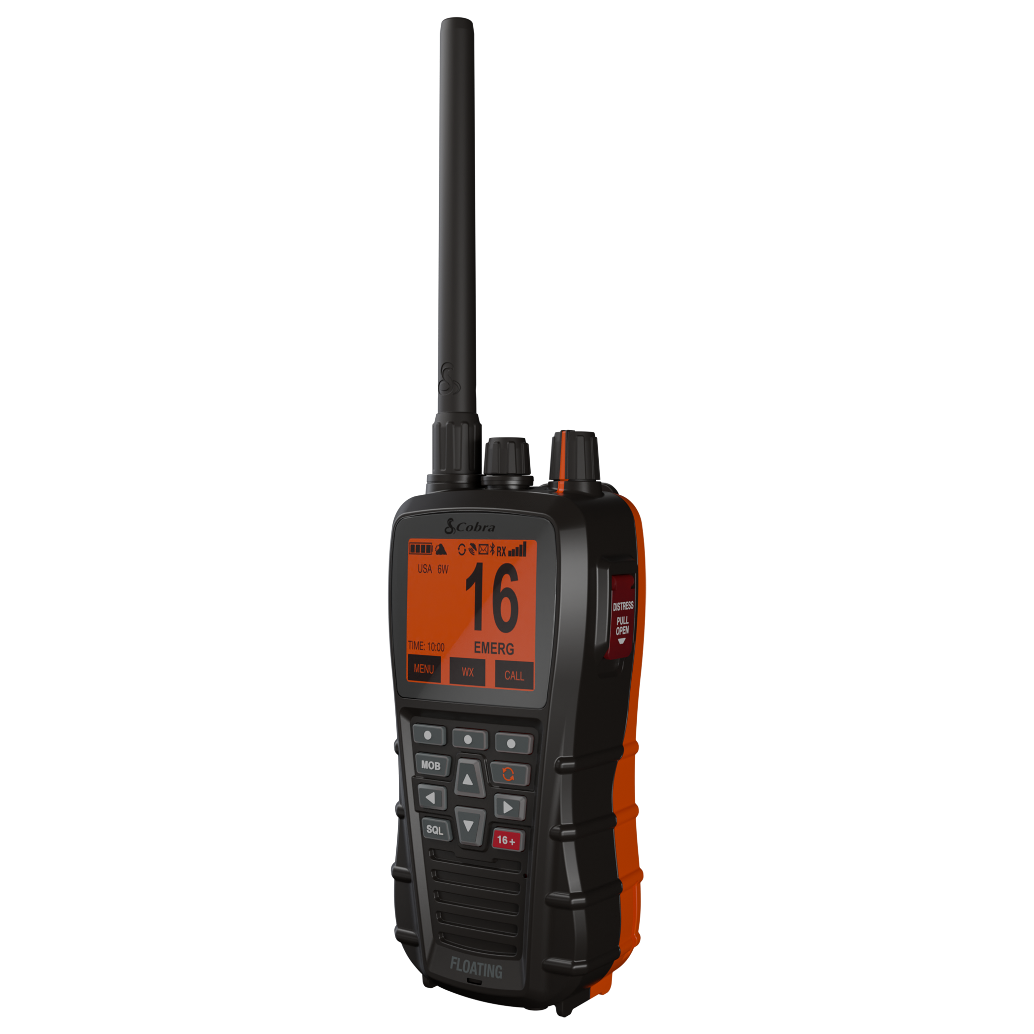Cobra BlueBound HH650 VHF radio in three-quarters profile.
