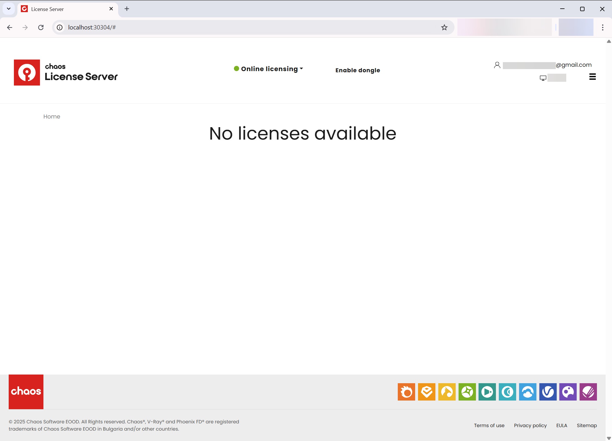 Chaos License Server. No licenses available. Sign out.