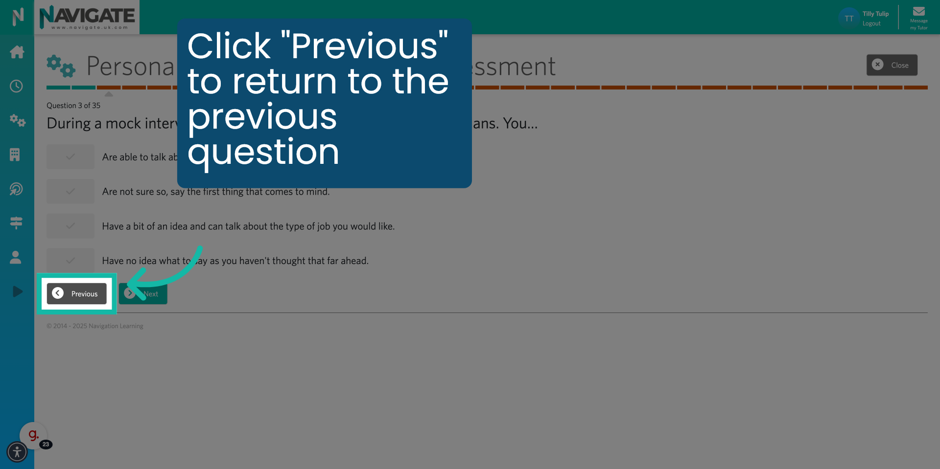 Click 'Previous' to go back