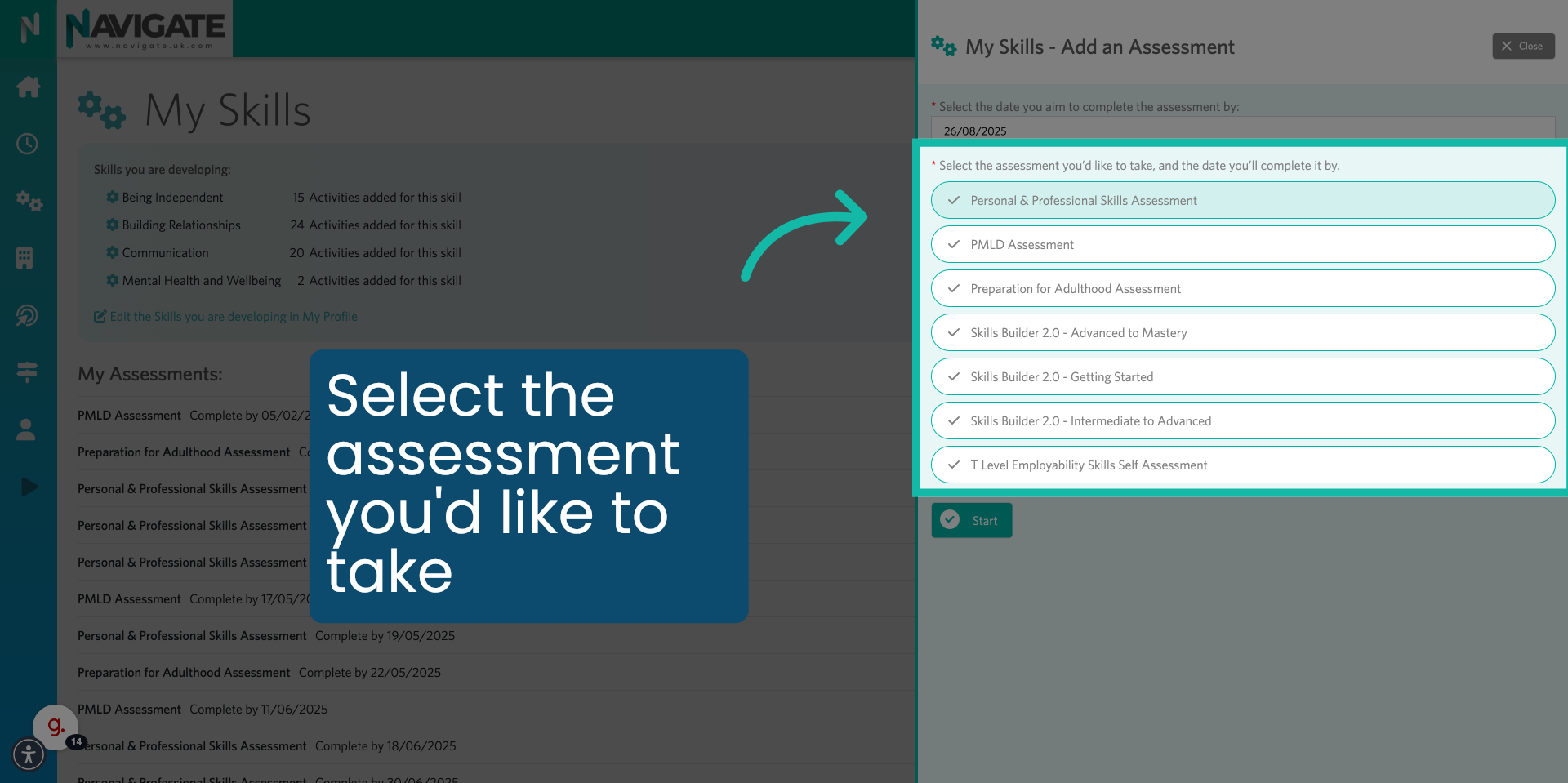 Click 'Personal & Professional Skills Assessment'