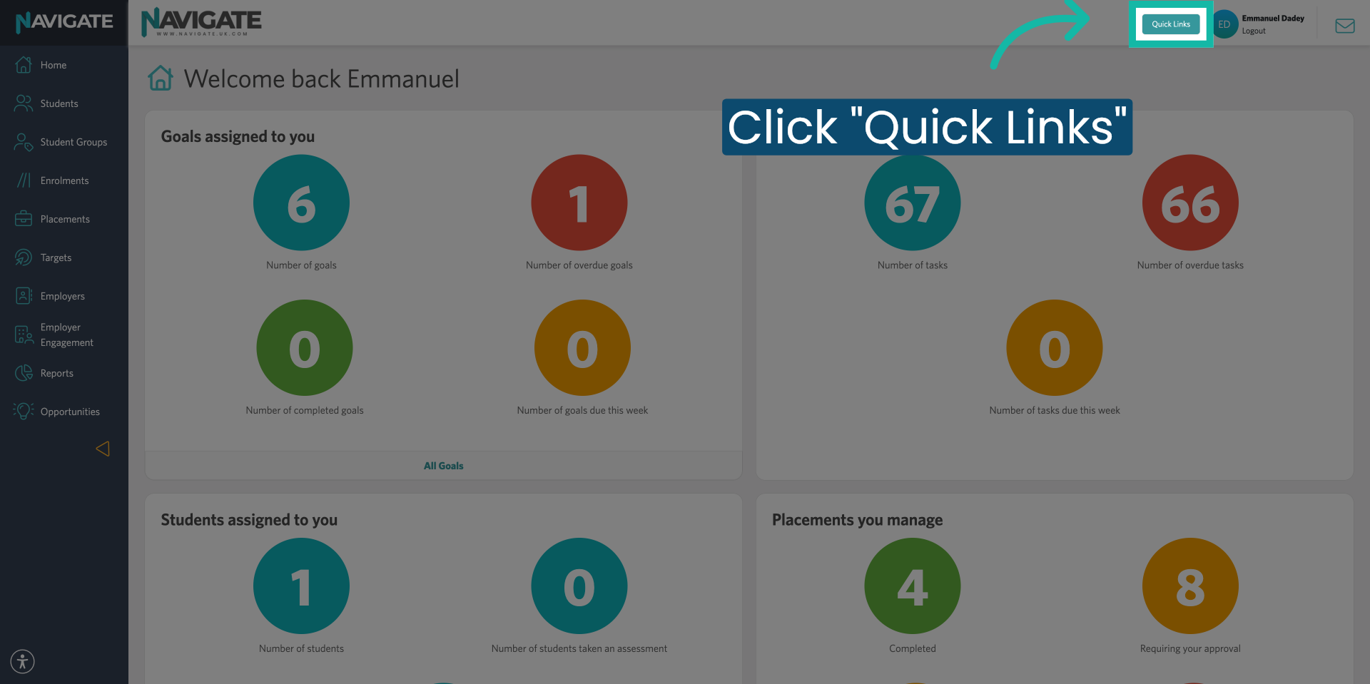 Click Quick Links Menu