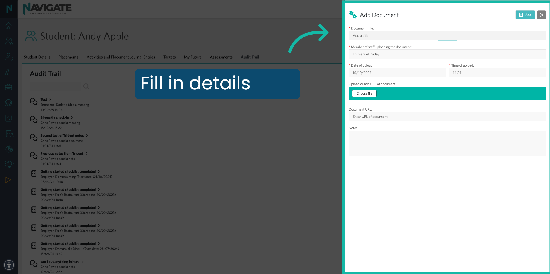 Complete the 'Add Document' Form