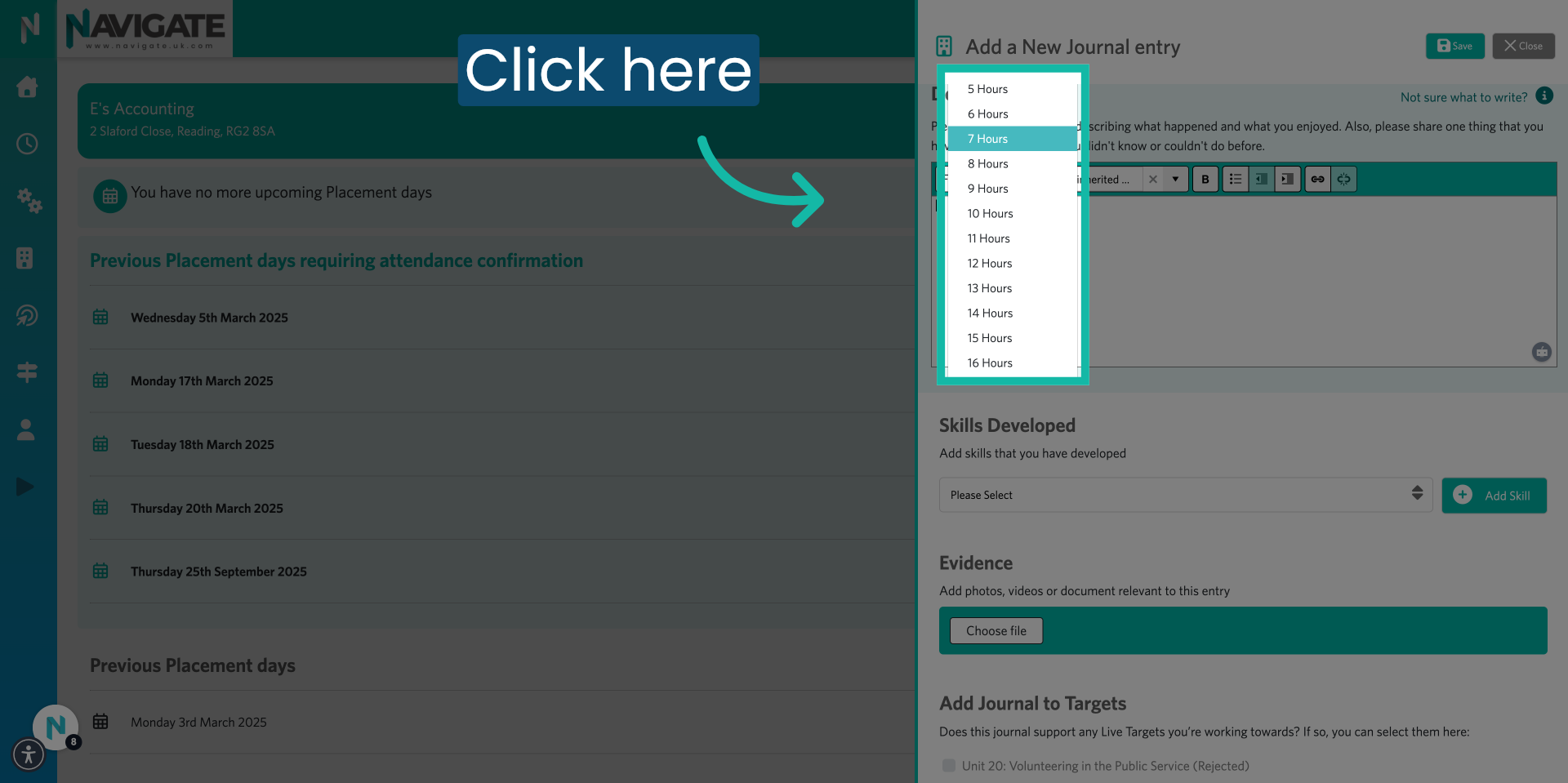 Select length of time at placement