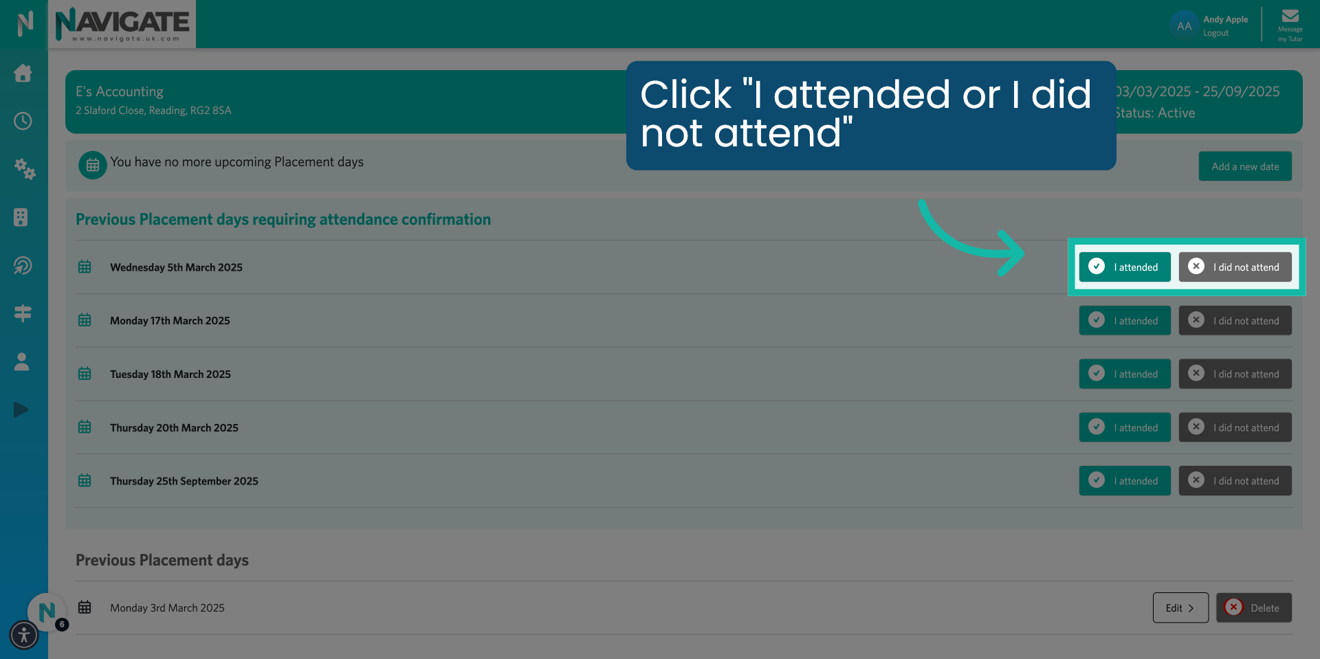 Click 'I attended or I did not attend'