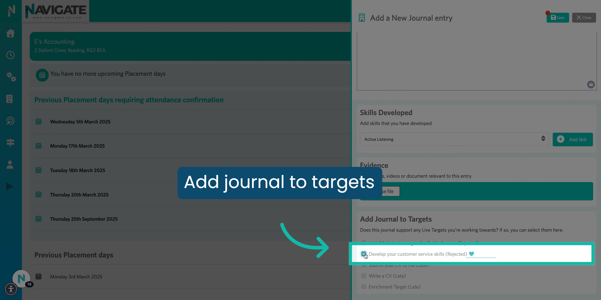 Add Journal as evidence towards a target