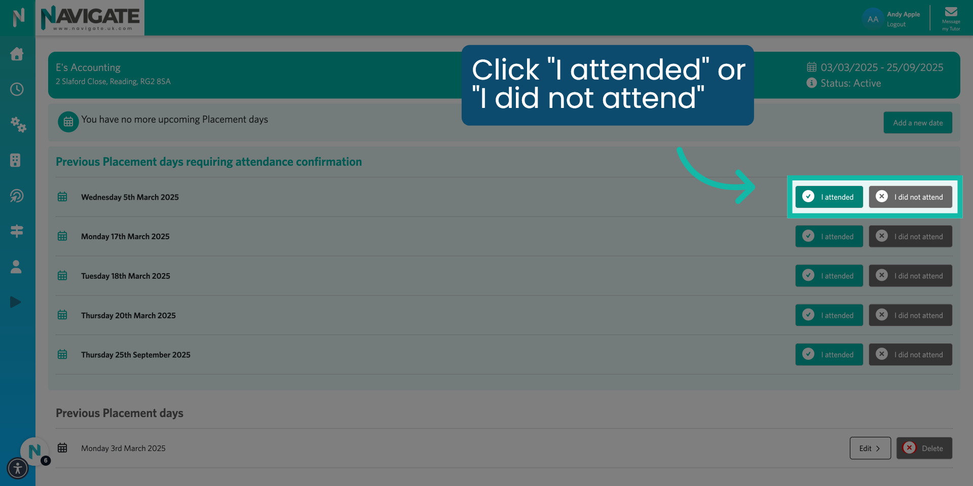 Click 'I attended or I did not attend.'