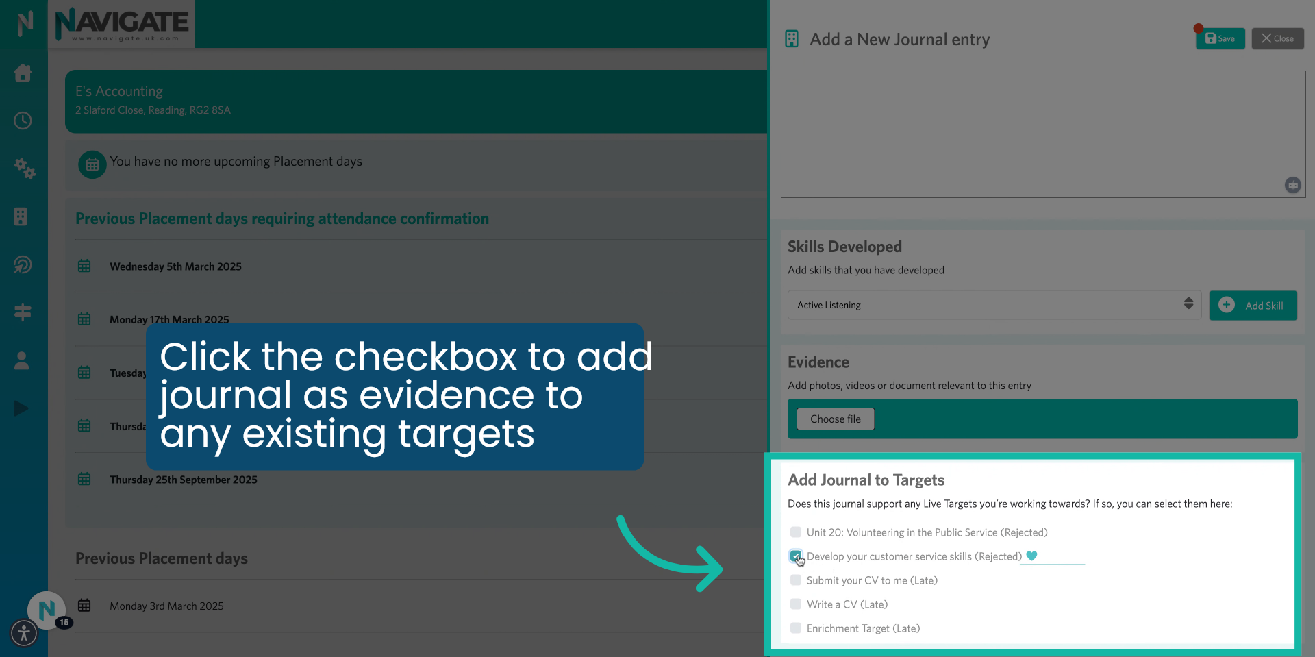 Add Journal as evidence towards a target.