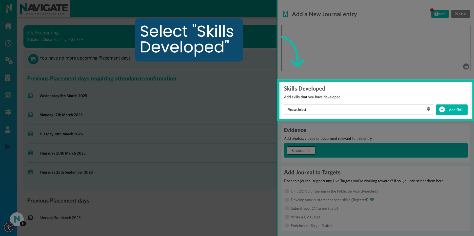 Select skills developed.
