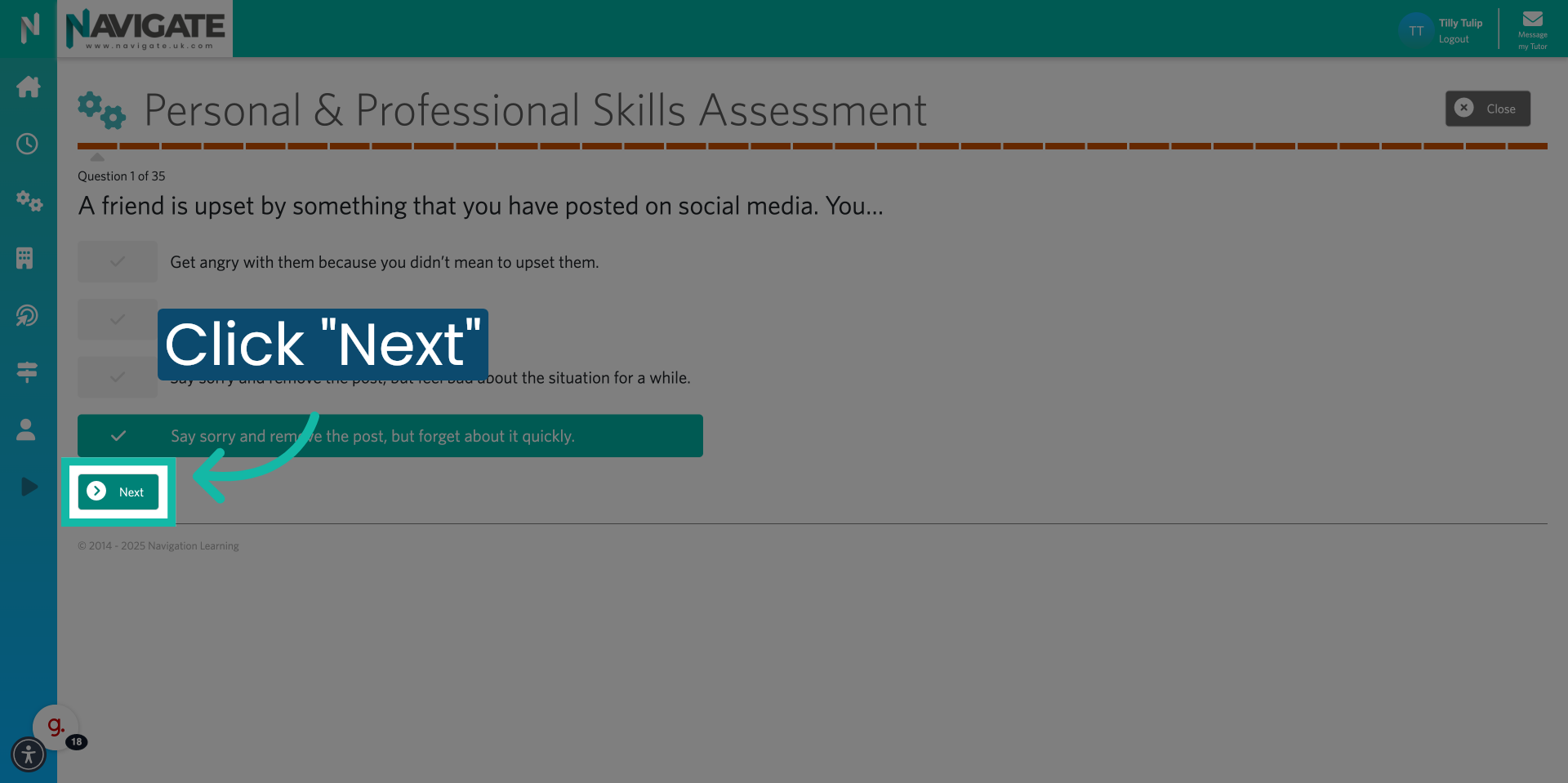 Click 'Next' to go to the next question