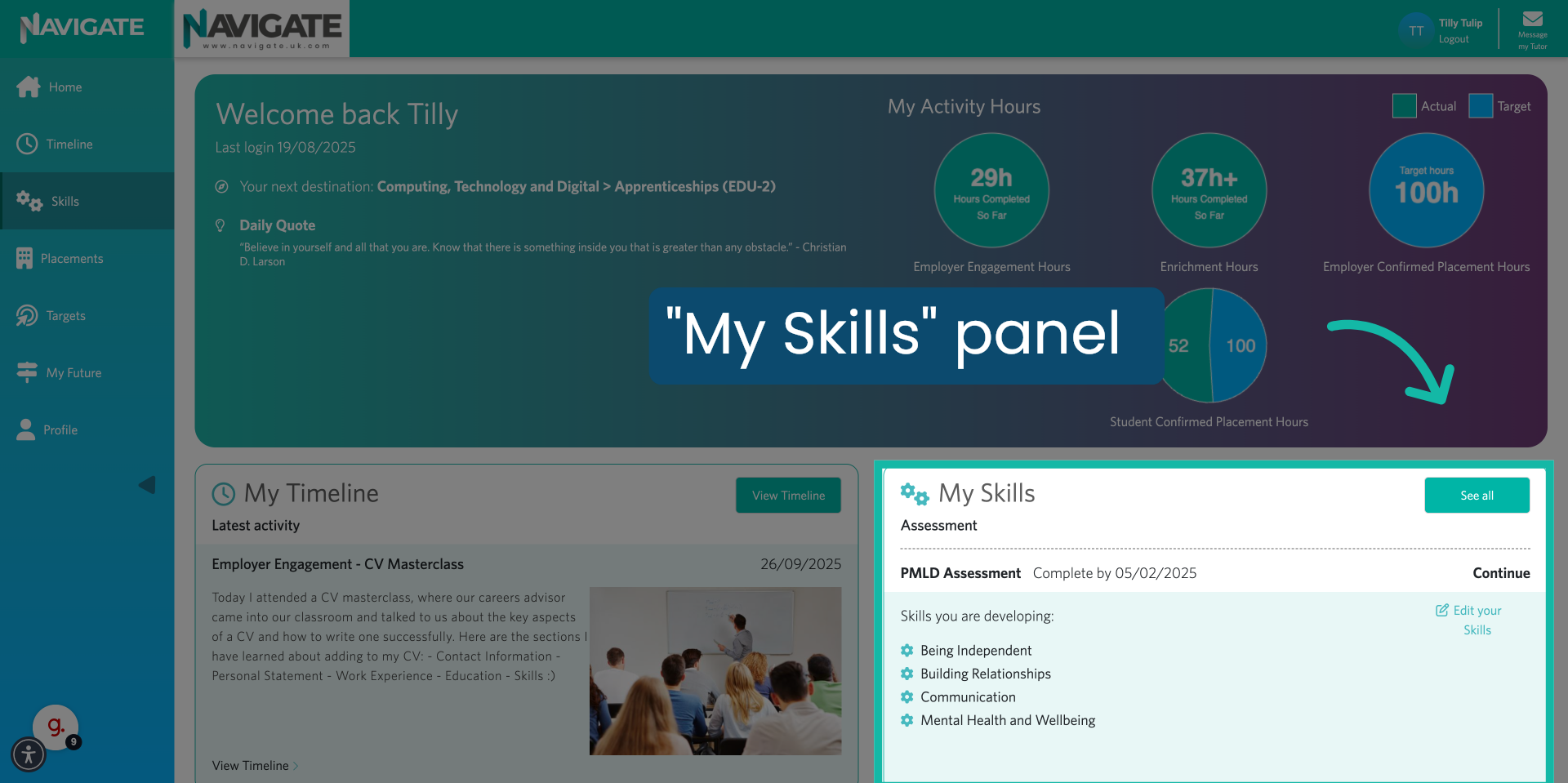 Scroll down to 'My Skills'