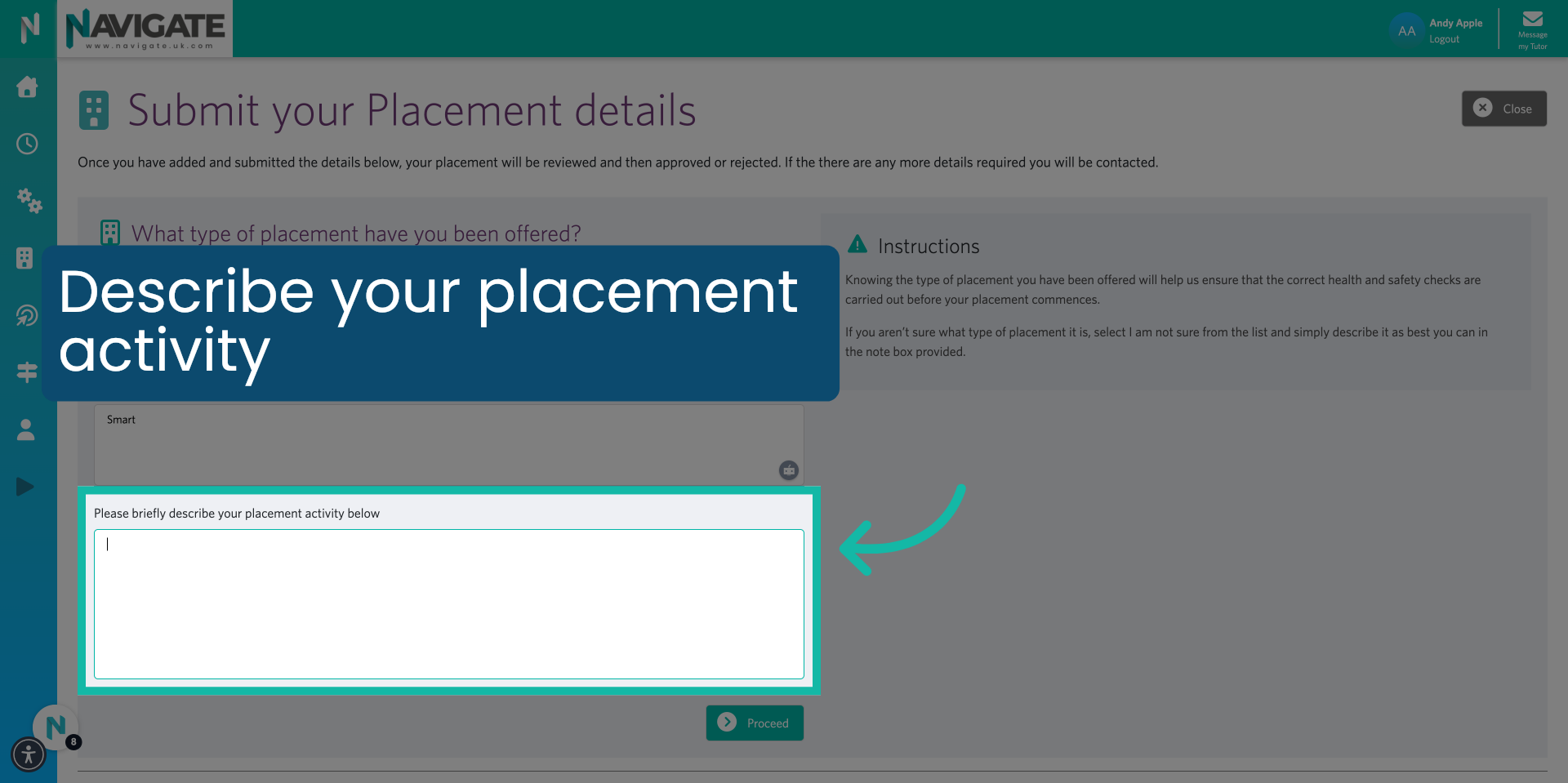 Describe your placement activity