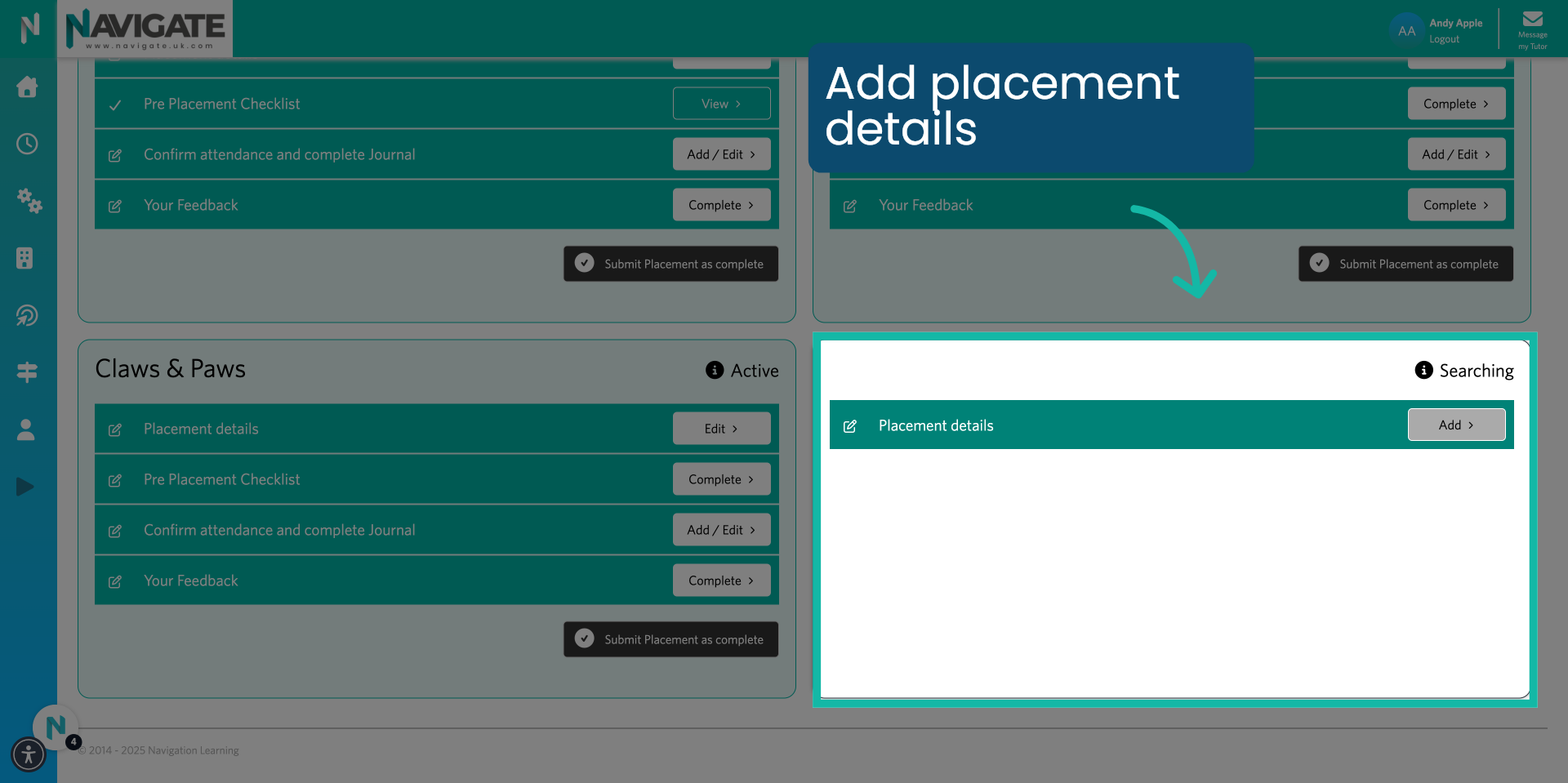 Add placement details