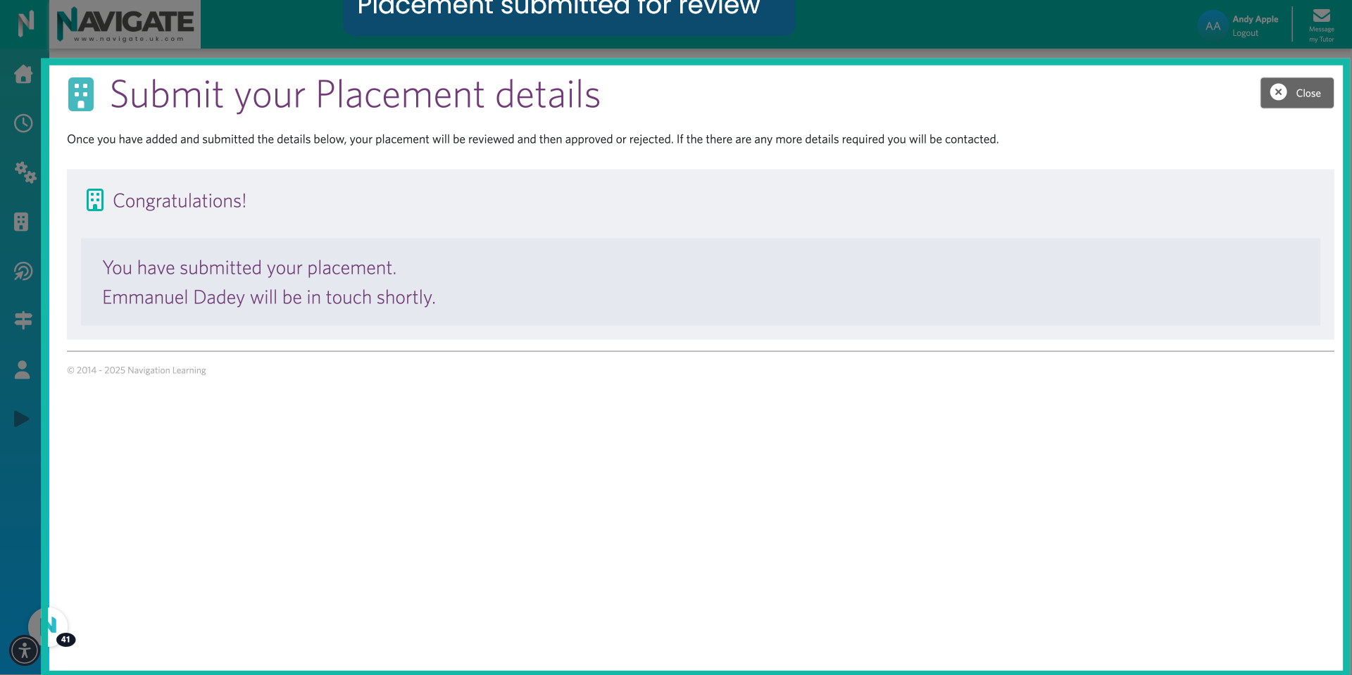 Placement submitted for review