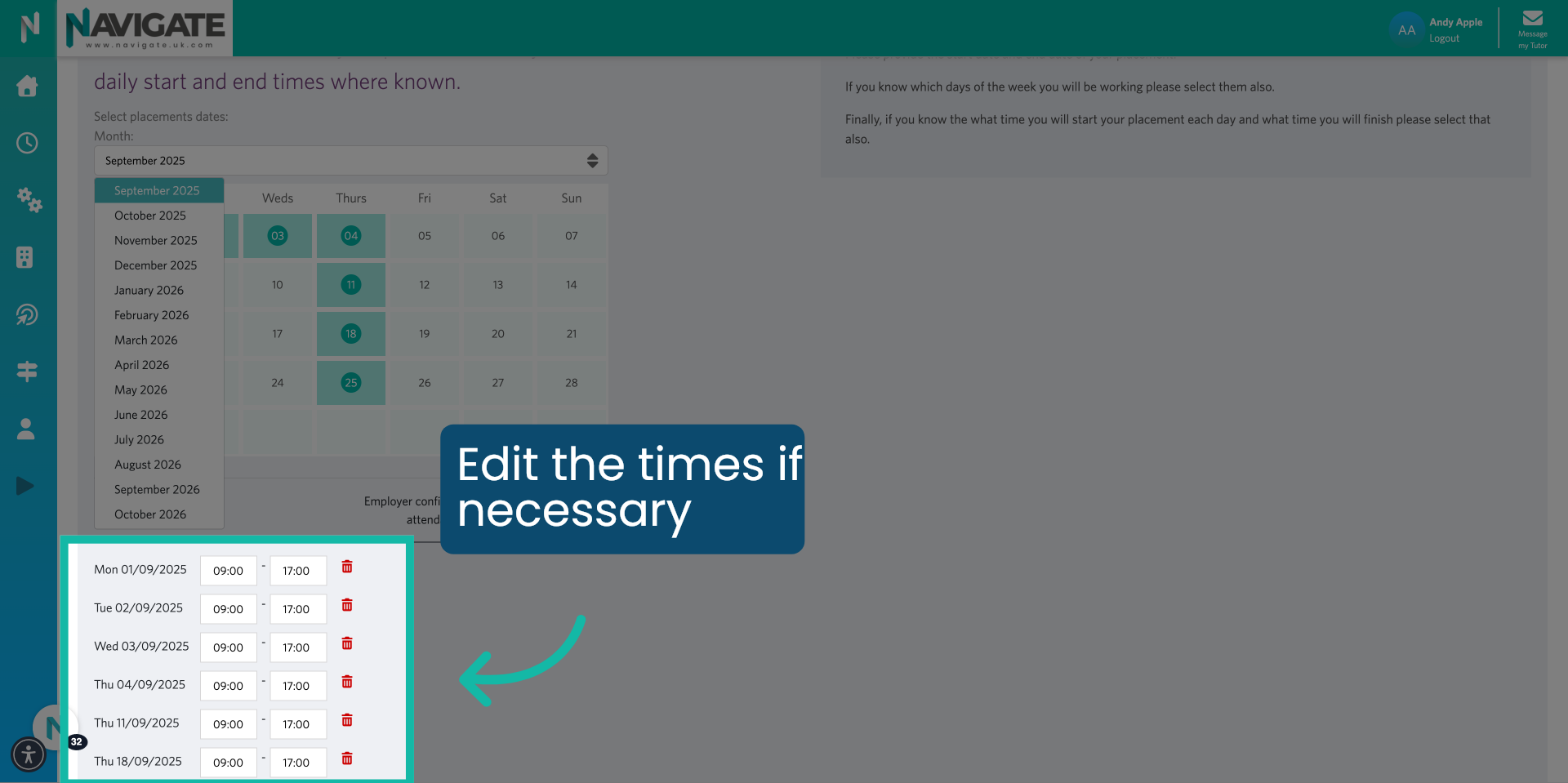 Edit Placement Times.