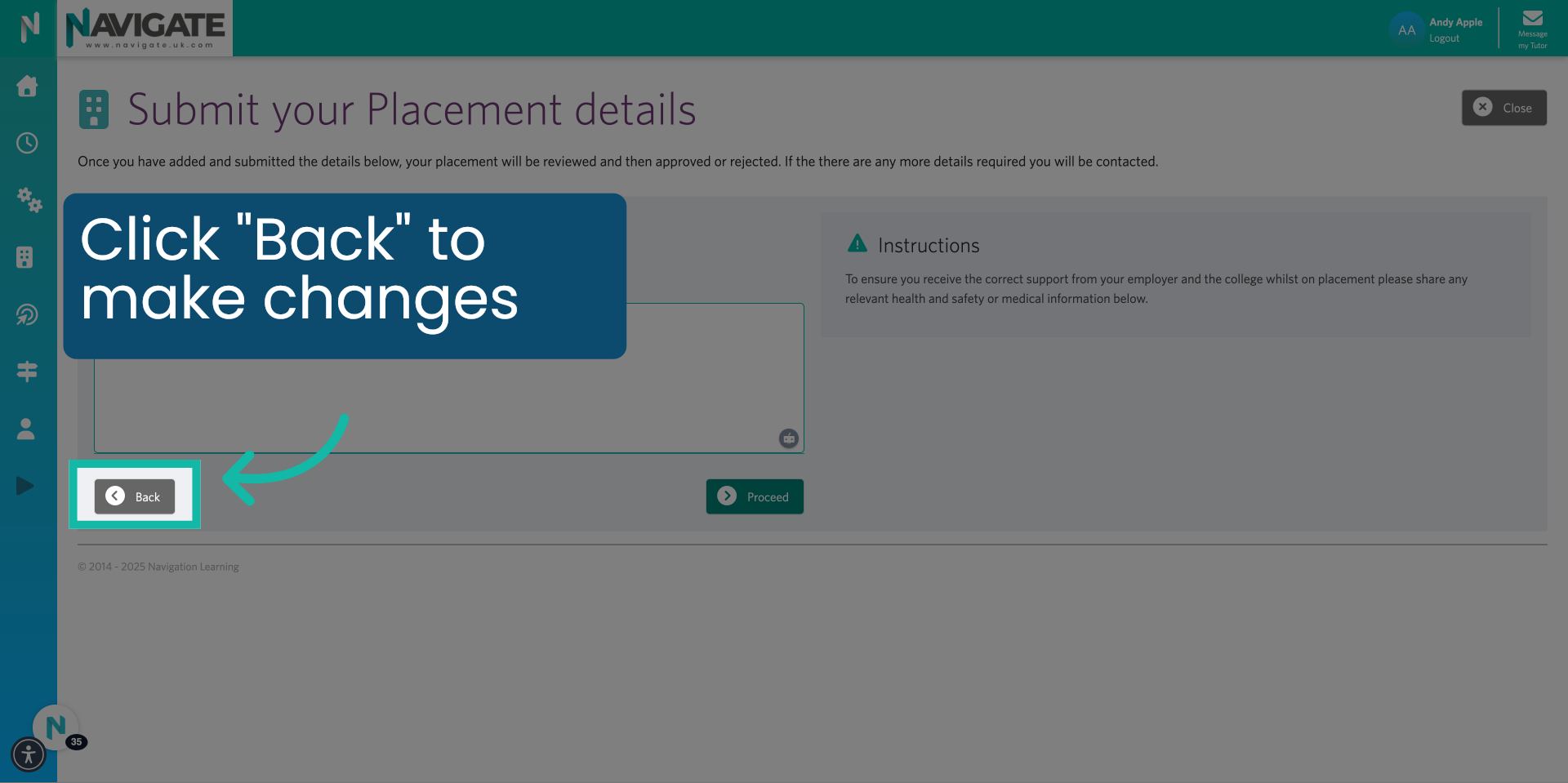 Click 'Back' to make any changes