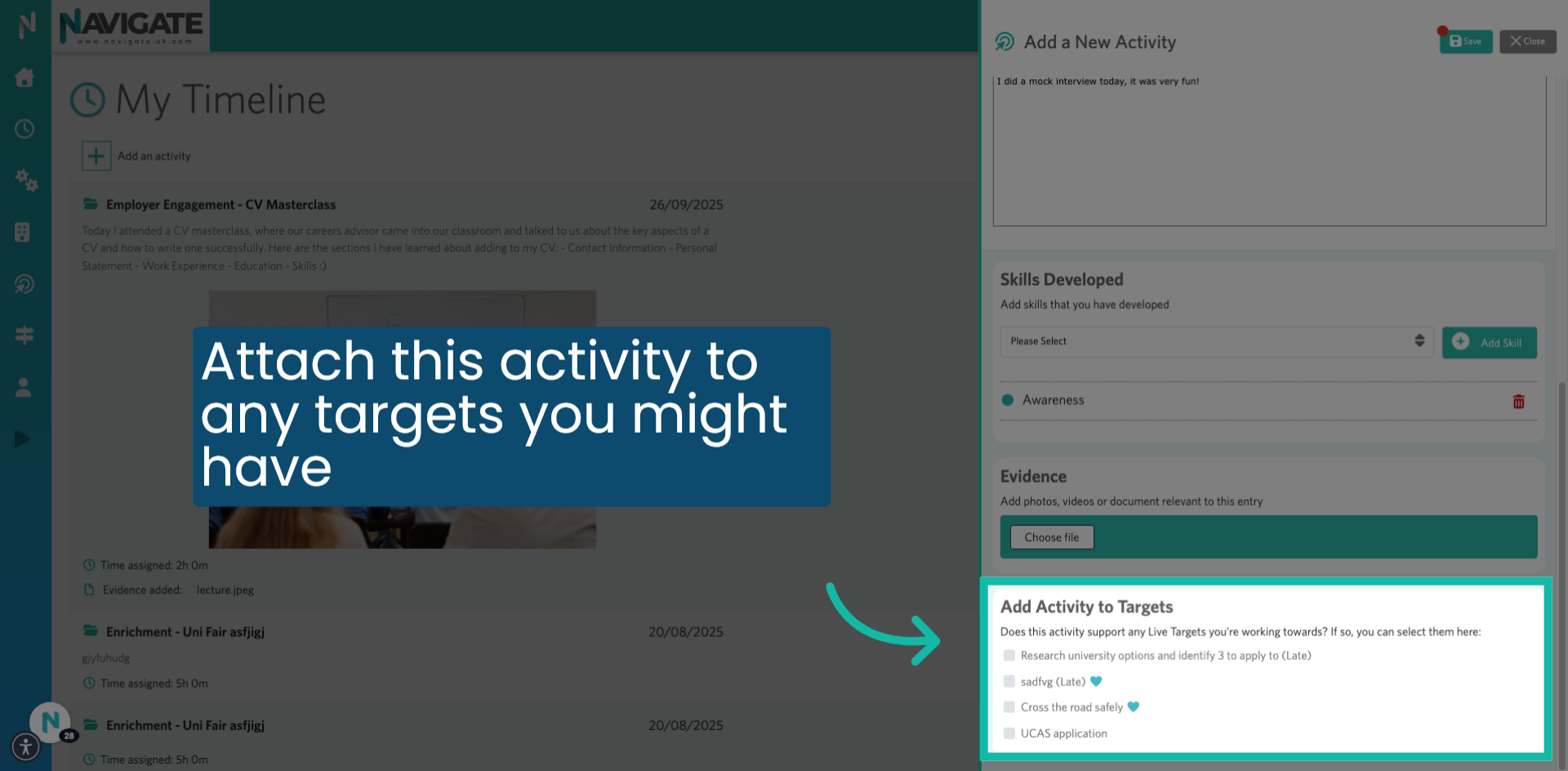 Attach this activity to any targets you might have