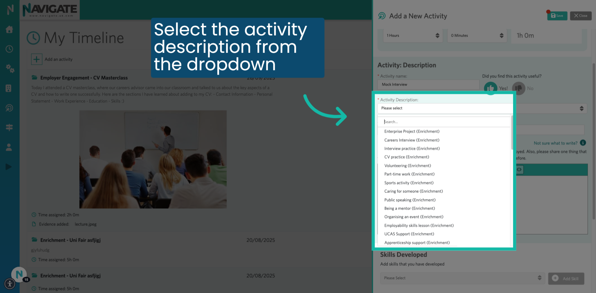 Select Activity Description