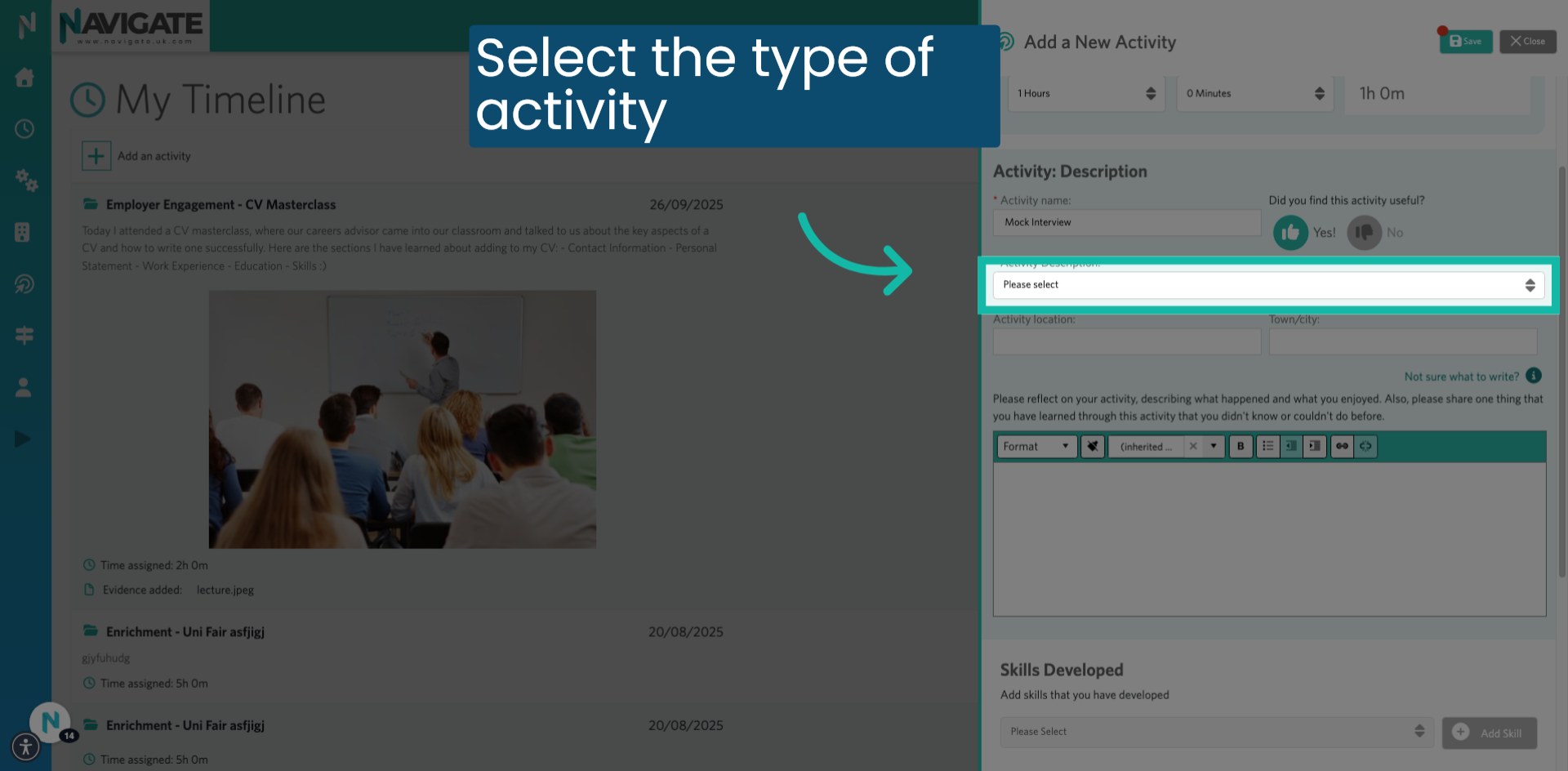Select the activity type