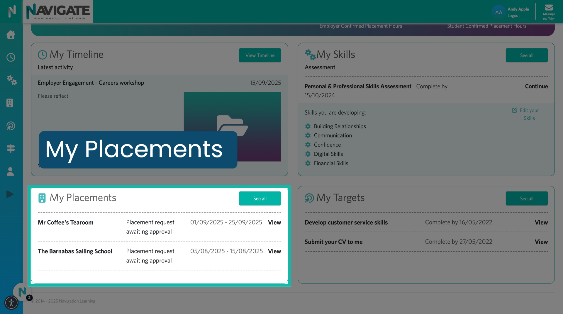 My Placements section.