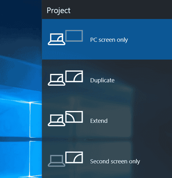 windows pop up menu for dual monitors