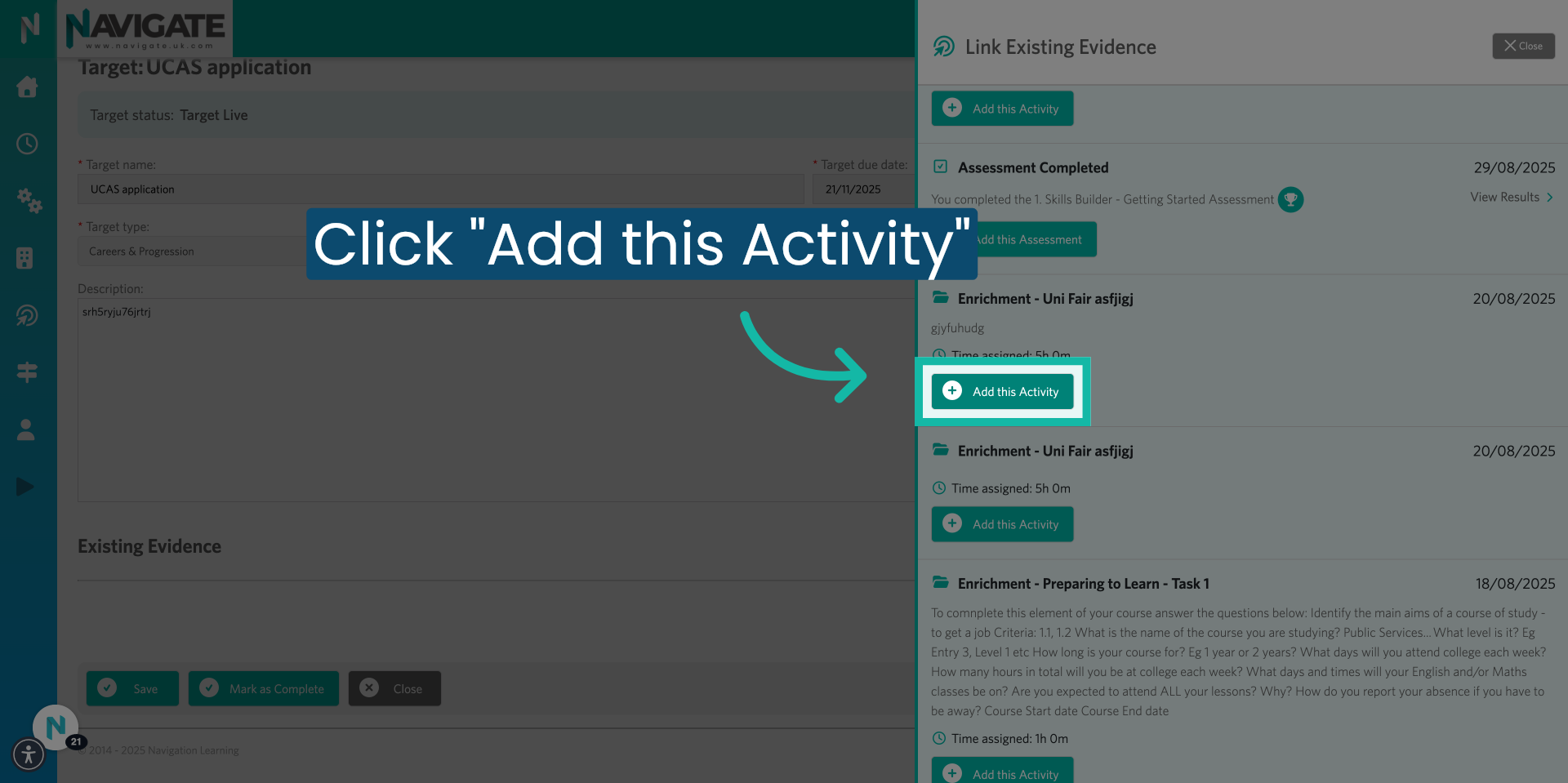 Click 'Add this Activity'