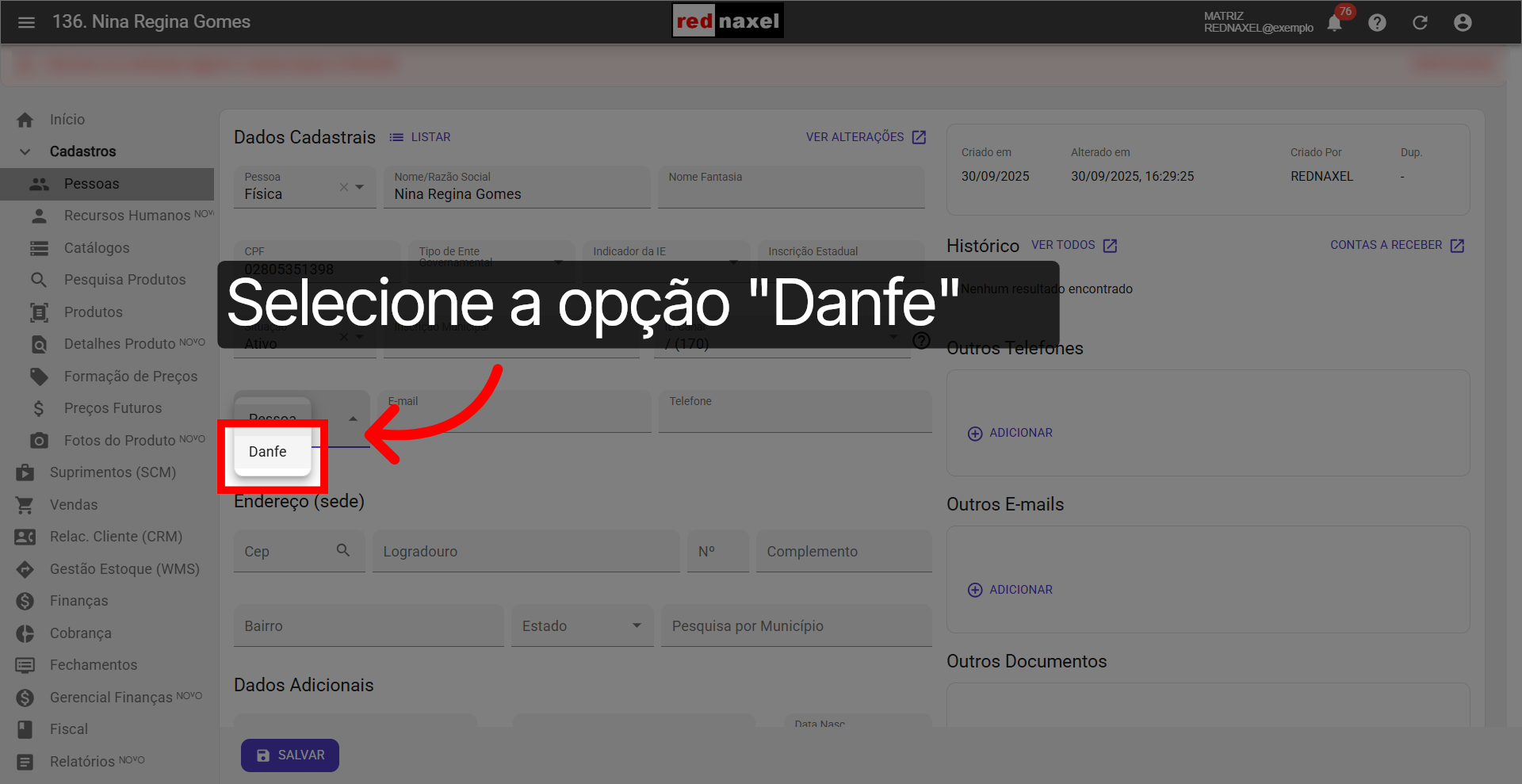Opção: 'Danfe'