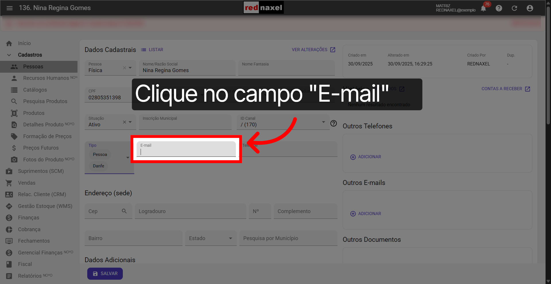 Campo: 'E-mail'