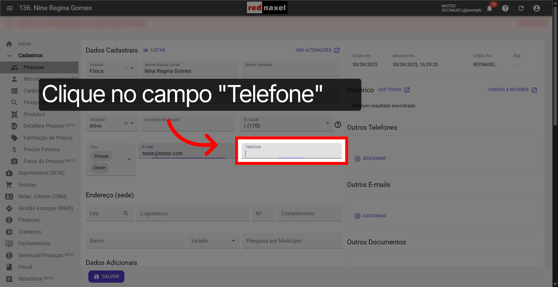 Campo: 'Telefone'