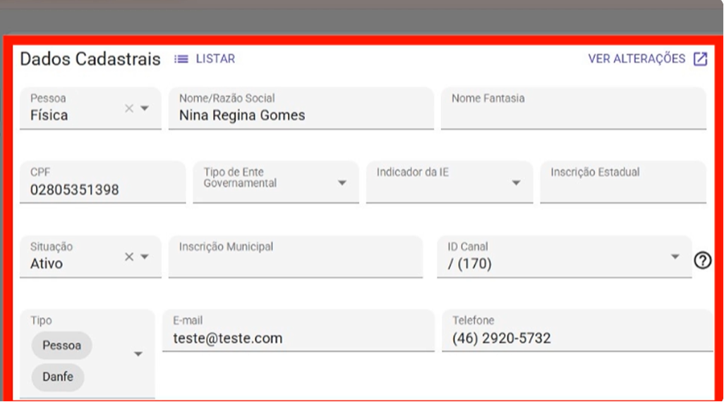 Visão: 'Dados Cadastrais Preenchidos'