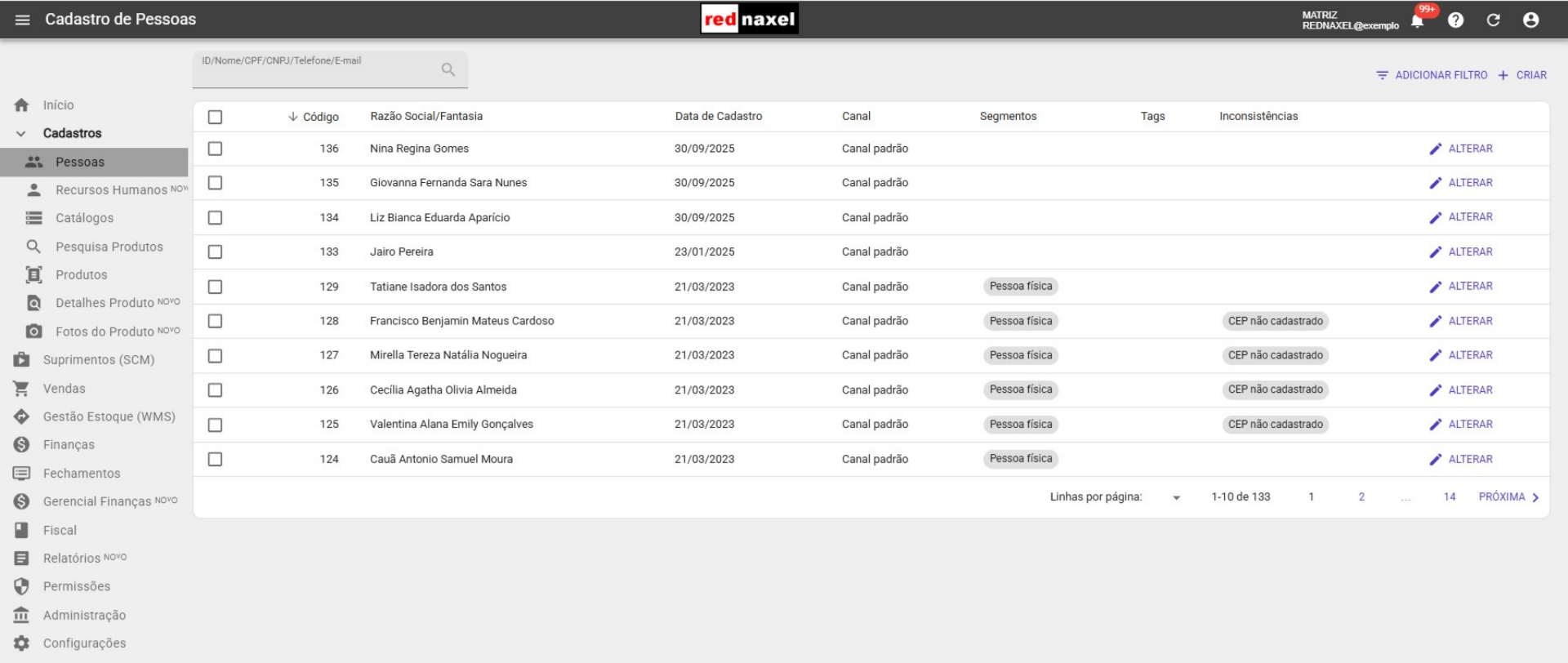 Tela: 'Cadastro de Pessoas'