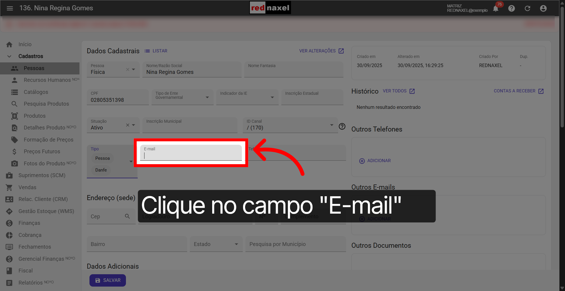 Campo: 'E-mail'